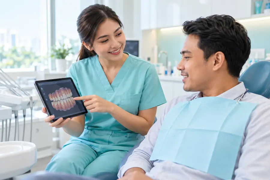 Dentist explaining a care plan to a patient